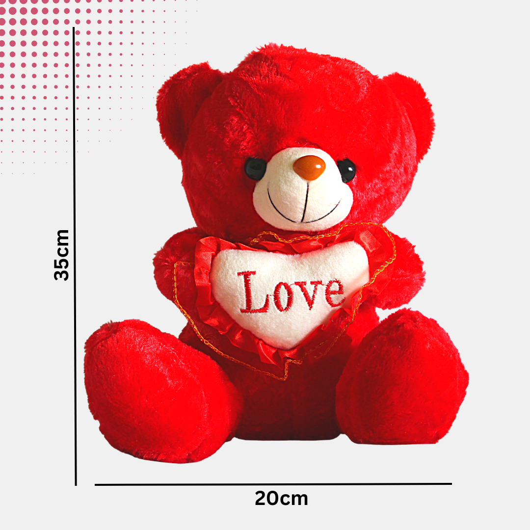 Red Teddy Bear with heart Soft Toy – 35 cm (RED) – Miniwhale